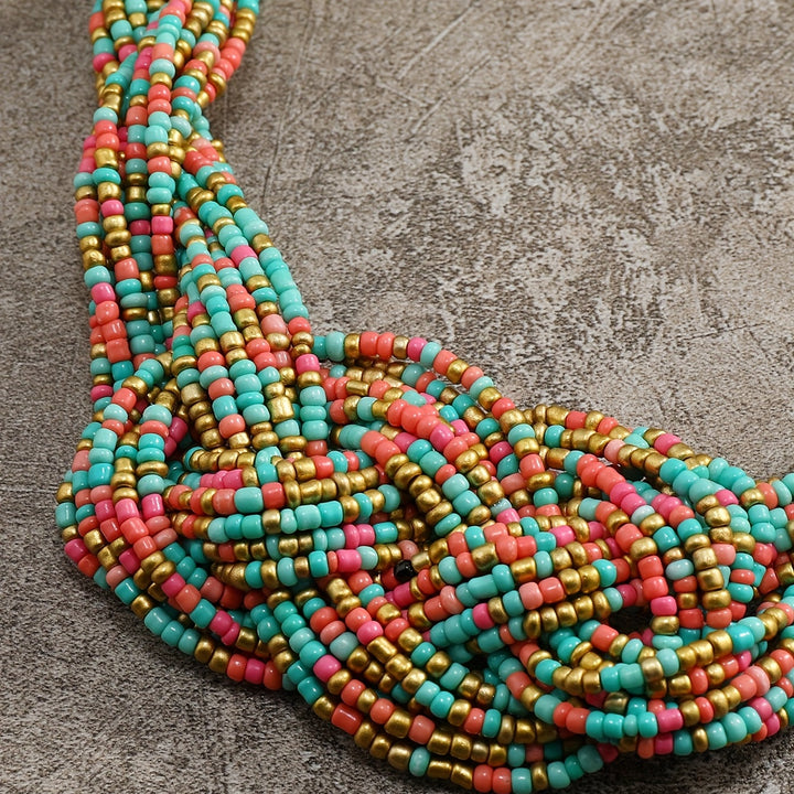 3-Piece Set, 1 Pair of Boho Style Earrings and Necklace, Jewelry Made of Colorful Beads, Fashionable Braid Design,