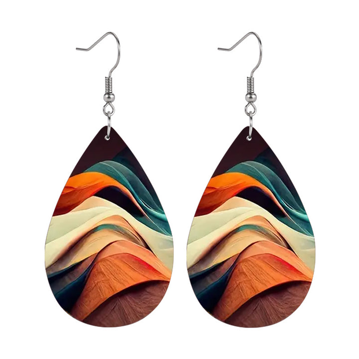 1 Pair, Lightweight Faux Leather Dangle Earrings with Colorful Abstract Excellent for Gift;