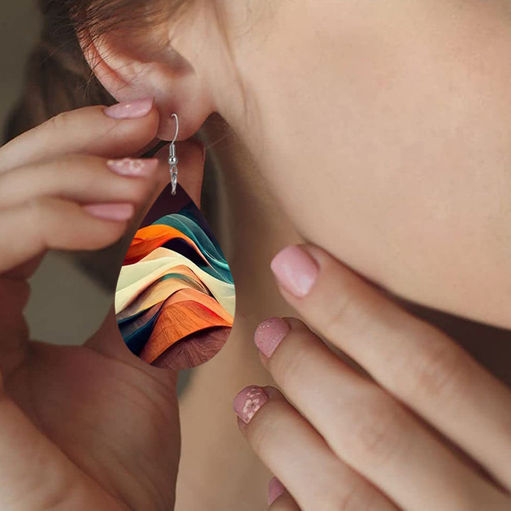 1 Pair, Lightweight Faux Leather Dangle Earrings with Colorful Abstract Excellent for Gift;