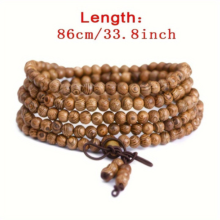 Unisex natural sandalwood prayer bracelet with 108 8 mm beads, black ebony wood knotted accessory, ideal for meditative practices