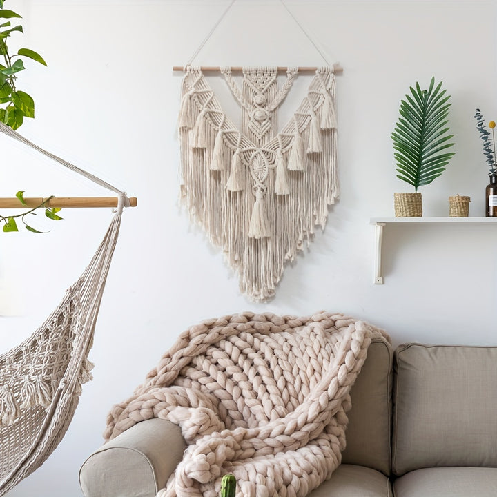 1pc Bohemian Wall Decoration Pendant, Hand-woven Tapestry Nordic Tassel Wall Hanging Tapestry For Living Room Home Decor