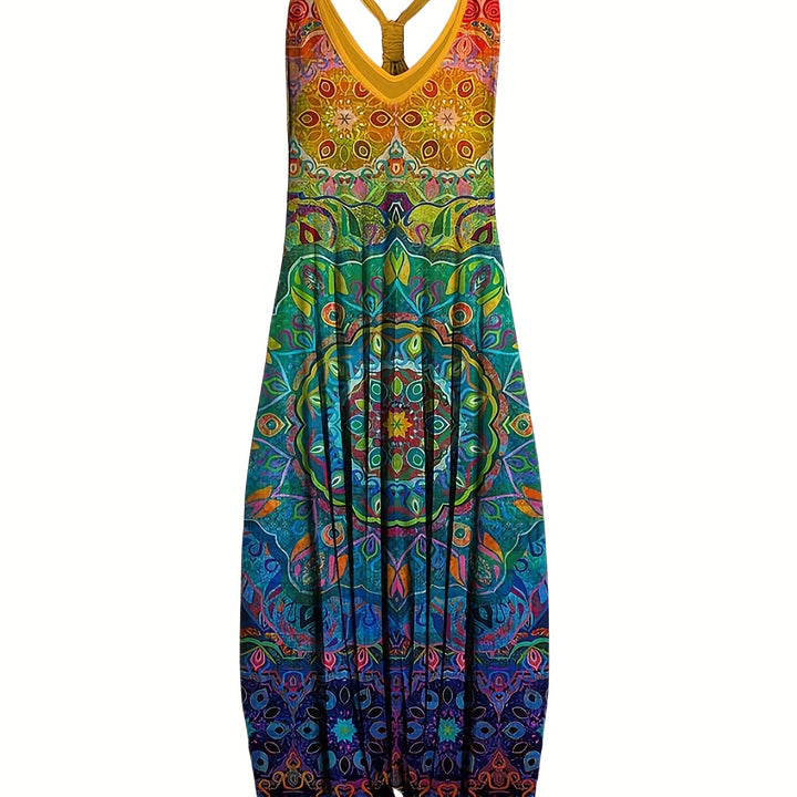 Floral Print Wide Leg Jumpsuit, Casual Sleeveless Jumpsuit For Spring & Summer, Women's Clothing