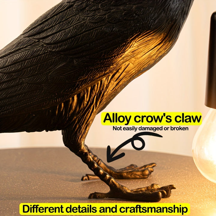 1pc Gothic-style Halloween Party Crow Lamp, Cute Black Crow Table Lamp With USB Cable, Unique Resin Desktop Decoration, Special Metal Claw, Living Room Home Decoration, Bedroom, Thanksgiving Halloween Decorations Gift.