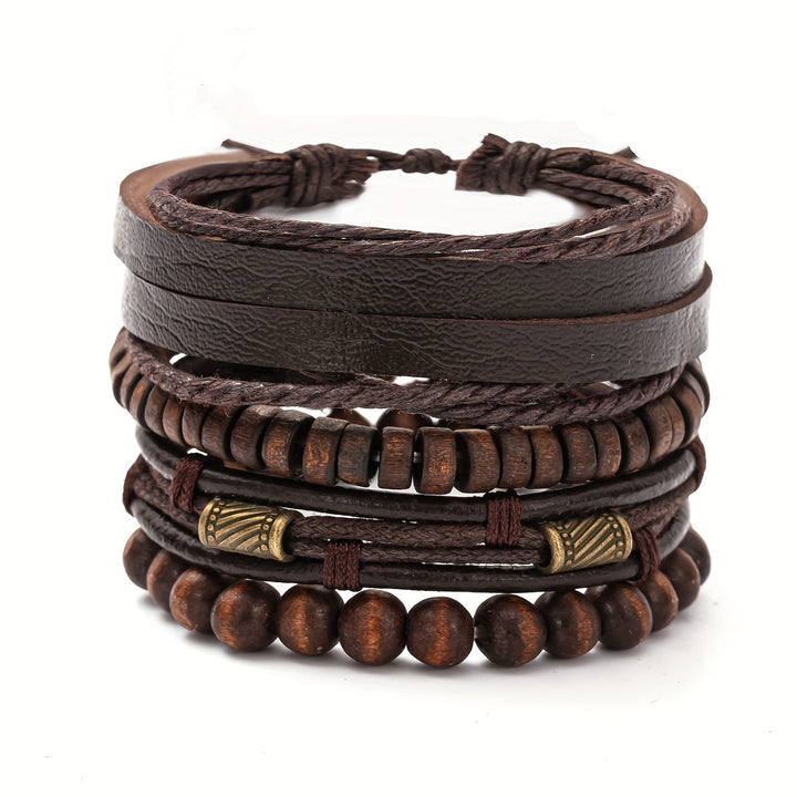 4Pcs Retro Wooden Beads Men's Bracelets