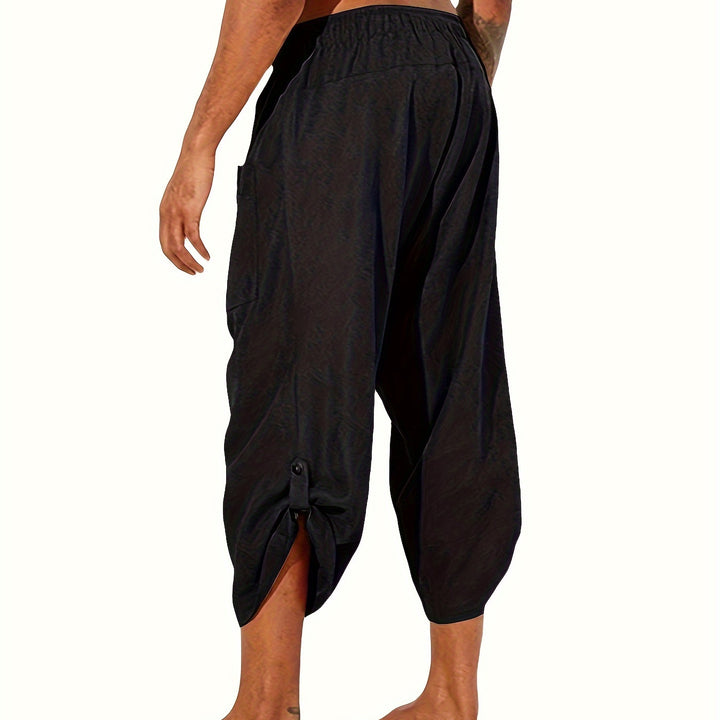 Men's Fashion Solid Yoga Pants, Casual Drawstring Loose Fit Harem Pants For Outdoor