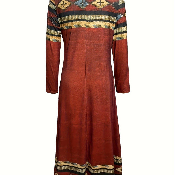 Ethnic Style Print Loose Maxi Dress, Vintage Long Sleeve Dress Spring & Fall, Women's Clothing