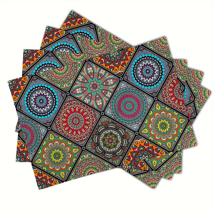 4pcs, Boho Mandala Placemats, Mexican Ethnic Traditional Pattern With Geometric Plaids, Bohemian Flower, Washable Table Place Mats, For Dining, Kitchen, Party