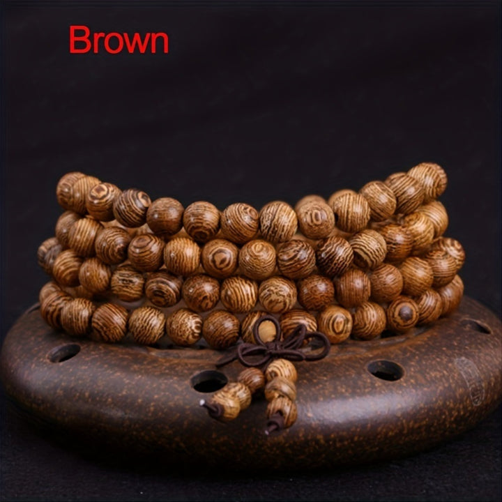 Unisex natural sandalwood prayer bracelet with 108 8 mm beads, black ebony wood knotted accessory, ideal for meditative practices