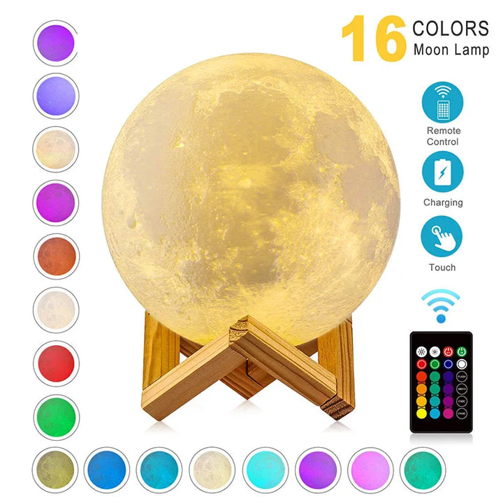 T20 LED Night Light 3D Print Moon Lamp Rechargeable Color Change 3D Light Touch Moon Lamp Children's Lights Night Lamp for Home