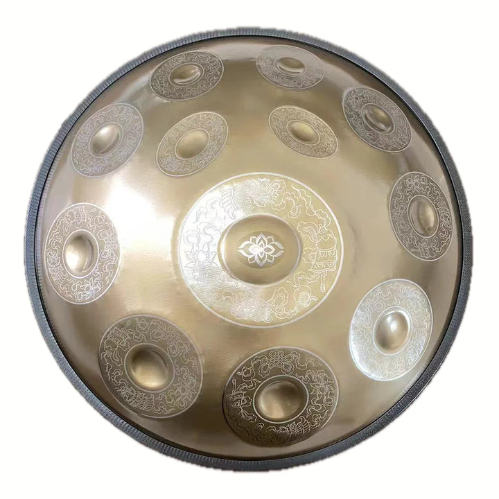 440/432Hz 12/10/9 Notes 22inch Carve Golden Handpan Drum D Minor Steel Tongue Drum Beginner Percussion Instrument Hand Drum Gift