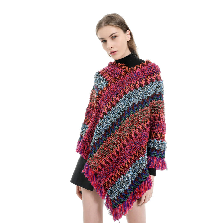 Fashion Striped Tassel Poncho Knitting Cotton Shawl For Woman Ethnic Scarf Ladies Autumn Keep Warm Travel Shawls 65*70cm