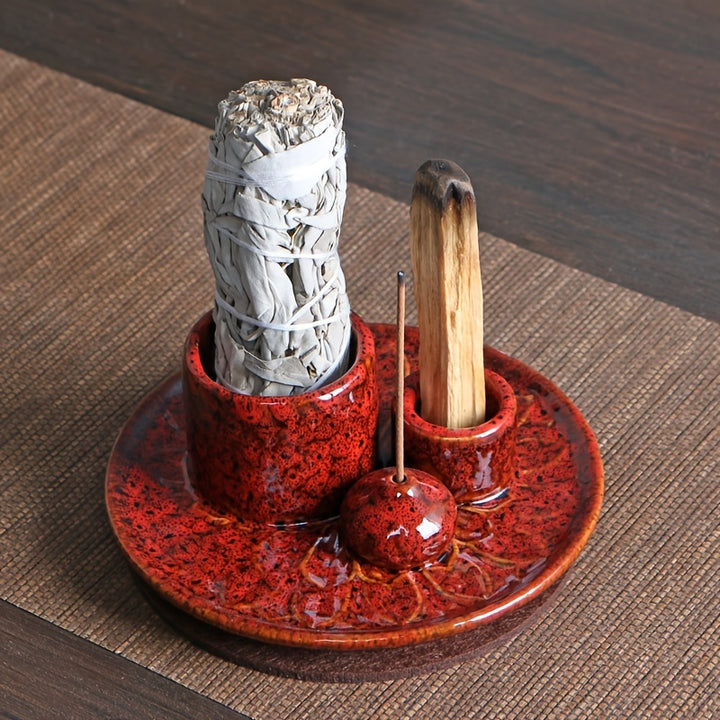 1pc 4 In 1 Ceramic Incense Burner Holder, Sage Holder For Burning, Incense Holder For Sticks, High Quality Ceramic Burner, Aromatherapy Burner For Meditation, Yoga And Home Decor