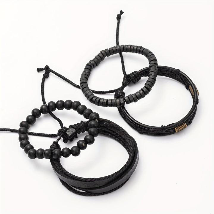 4Pcs Retro Wooden Beads Men's Bracelets